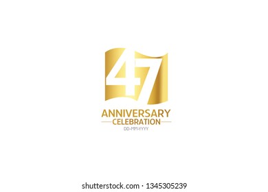 47 anniversary, minimalist logo years, jubilee, greeting card. Birthday invitation.Sign Flag Gold space vector illustration on white background - Vector