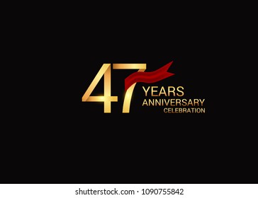 47 anniversary vector design golden colored with red ribbon isolated on black background