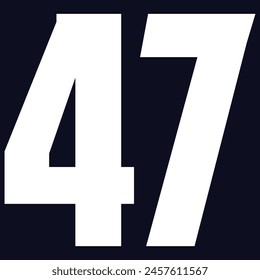 47 Classic Vintage Sport Jersey  Uniform numbers in black with a black outside contour line number on white background for American football, Baseball and Basketball