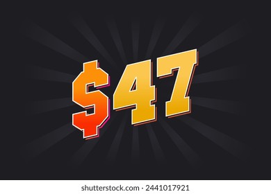 47 Dollar American Money vector text symbol. $47 USD United States Dollar stock vector