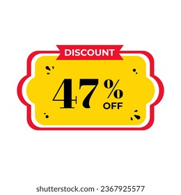 47%, forty seven percent. Discount banner shape. Sale coupon. Red and yellow tag. Special offer badge. Modern concept design. Tag with offer badge. Vector