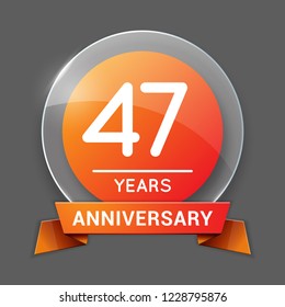 47 / Forty Seven Years Anniversary Logo with Glass Emblem Isolated. 47th Celebration. Editable Vector Illustration.