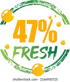 47% Fresh Vector Illustration of fresh food on Green, Orange and white background, graphic label or sticker and product label