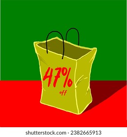47% golden yellow bag discount illustration holiday christmas red green promotion