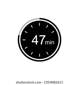 47 minute timer vector icon, 47 min stopwatch symbol.