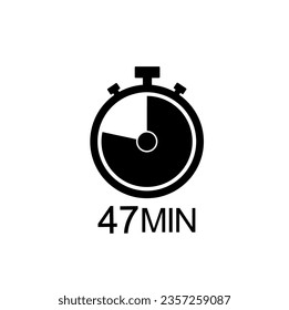 47 minute timer vector icon, 47 min stopwatch symbol.