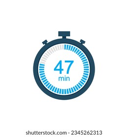 47 minutes countdown timer or digital counter timer clock vector icon. 47 min Stopwatch vector icon, digital timer.