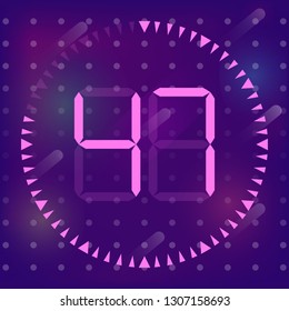 The  47 minutes, stopwatch vector icon, digital timer. Vector digital count down circle board with circle time pie diagram. Watch outline style design, designed for web and app.