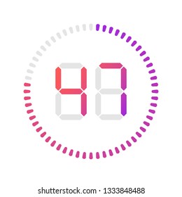 The 47 minutes, stopwatch vector icon, digital timer. Vector digital count down circle board with circle time pie diagram. Watch outline style design, designed for web and app.