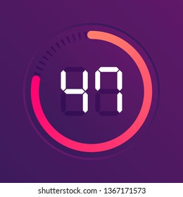 The 47 minutes, stopwatch vector icon, digital timer. Vector digital count down circle board with circle time pie diagram. Watch outline style design, designed for web and app.