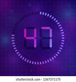 The 47 minutes, stopwatch vector icon, digital timer. Vector digital count down circle board with circle time pie diagram. Watch outline style design, designed for web and app.