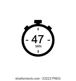 47 minutes vector icon. Time left symbol isolated. Stopwatch black sign Vector EPS 10.