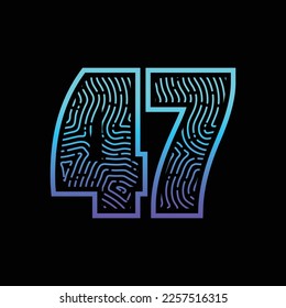 47 Number Fingerprint Logo Design Template Inspiration, Vector Illustration.