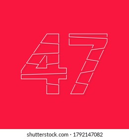 47 number, linear stroke font. Modern trendy, creative style design. For logo, brand label, design elements, corporate identity, application and more. İsolated vector illustration
