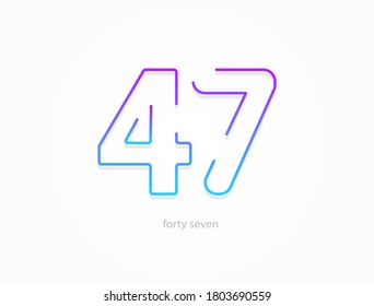 47 números, fuente de degradado de trazo de contorno. Diseño moderno y dinámico de estilo creativo. Para logotipo, etiqueta de marca, elementos de diseño, aplicación y más. Ilustración vectorial aislada