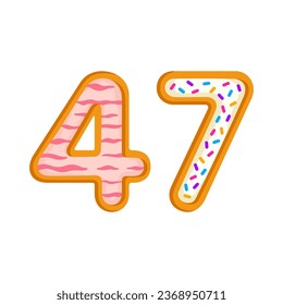 47 number sweet glazed doughnut vector illustration