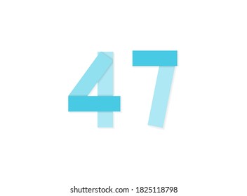 47 number, vector logo, paper cut desing font made of blue color tones .Isolated on white background. Eps10 illustration