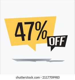 47% off discount sticker sale yellow tag isolated vector illustration. discount offer price label, vector price discount symbol floating