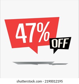 47% off discount sticker sale blue tag isolated vector illustration. discount offer price label, vector price discount symbol floating