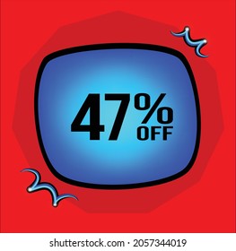 47 % Rabatt, 47 %, blauer Netzwinkel, roter Hintergrund, blaues Symbol, roter Hintergrund