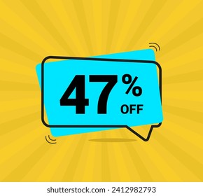 47% de descuento. Cupón de precio de descuento. Promoción de descuento. Cartel de un 1% de las ofertas. Concepto de plantilla de diseño amarillo y azul. Ilustración vectorial.