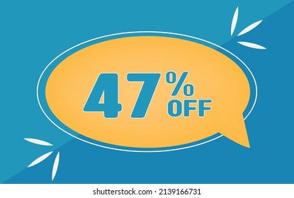 47 por ciento de descuento. Dicount para grandes ventas. Balón amarillo y fondo azul.