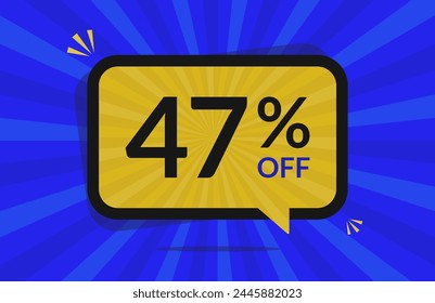 47 percent off. 47% discount. Blue and Yellow banner with floating balloon for promotions and offers.