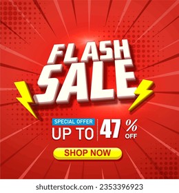 47 percent off Flash Sale Shopping Poster vector illustration.