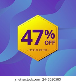 47% Sale and Discount Label. Forty seven percent Sale Discount label Geometric design. Abstract Blue and Yellow Hexagon. Vector illustration.