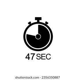 47 second timer vector icon, 47 sec stopwatch symbol.