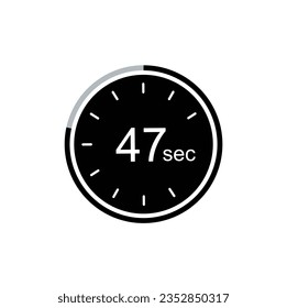 47 seconds timer vector icon, 47 sec stopwatch symbol.