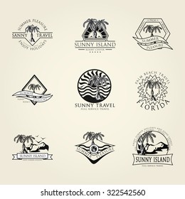 47 Set concept  badge emblem label icon on the basis of a palm tree drawn by hand. Vector illustration template for graphic design logos emblems labels  of travel agencies, hotels, and other companies