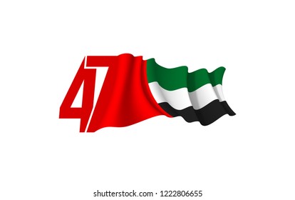 47 UAE National day illustration banner with UAE flag isolated on white background. Spirit of the union United Arab Emirates , Flat design Logo 47 Anniversary Celebration Abu Dhabi Card