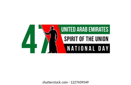 47 UAE National day illustration banner with UAE flag isolated on white background. Spirit of the union United Arab Emirates , Flat design Logo 47 Anniversary Celebration Abu Dhabi Card svg