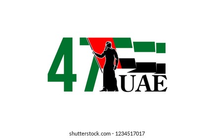 47 UAE National day illustration banner with UAE flag isolated on white background. Spirit of the union United Arab Emirates , Flat design Logo 47 Anniversary Celebration Abu Dhabi Card