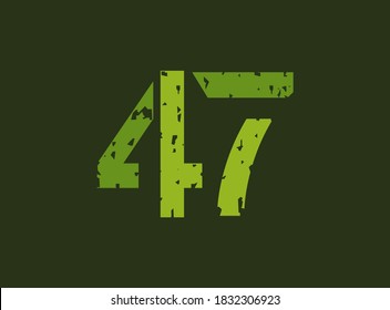 47 vector number made of grungy, grunge texture. Rubber stamp imprint style. For logo, brand label, poster, design elements etc.