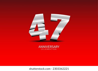 47 Year Anniversary Celebration Logo silver vector, 47 Number Design, 47th Birthday Logo, Logotype Number, Vector Anniversary For Celebration, Invitation Card, Greeting Card. logo number Anniversary