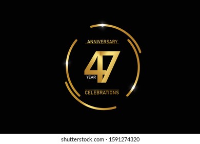 47 year anniversary celebration logotype. anniversary logo with circle golden and Spark light white color isolated on black background - vector