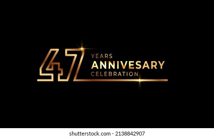 47 Year Anniversary Celebration Logotype with Golden Colored Font Numbers Made of One Connected Line for Celebration Event, Wedding, Greeting card, and Invitation Isolated on Dark Background