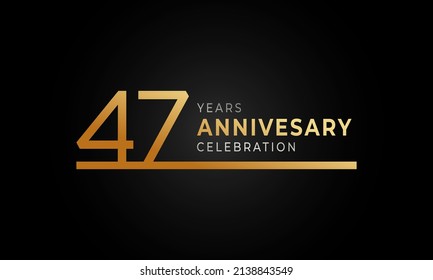 47 Year Anniversary Celebration Logotype with Single Line Golden and Silver Color for Celebration Event, Wedding, Greeting card, and Invitation Isolated on Black Background