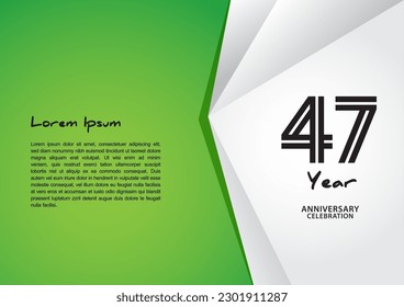 47 year anniversary celebration logotype on green background for poster, banner, leaflet, flyer, brochure, web, invitations or greeting card, 47 number design, 47th Birthday invitation 