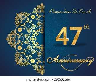 47 year anniversary celebration pattern design, 47th anniversary decorative Floral elements, ornate background, invitation card - vector eps10