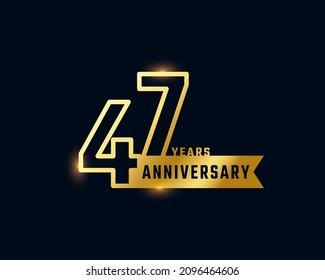 47 Year Anniversary Celebration with Shiny Outline Number Golden Color for Celebration Event, Wedding, Greeting card, and Invitation Isolated on Dark Background