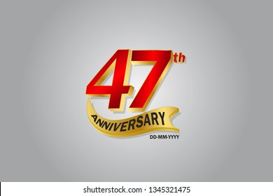 47 year anniversary Golden ribbon celebration logotype. anniversary logo with Red and Gold color isolated on grey background, vector design for celebration, invitation card - vector