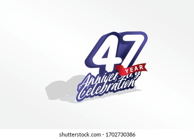 47 year anniversary, Italic Style with ribbon celebration logotype. Simple Blue color design isolated on Grey background - vector 