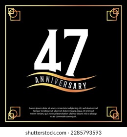 47 year anniversary logo design white golden abstract on black background with golden frame template illustration