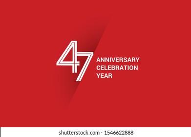 47 year anniversary, minimalist year logo jubilee, greeting card. Birthday invitation. White space vector illustration on Red background - Vector