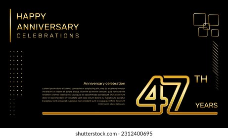 47 year anniversary template with gold color number and text, vector template