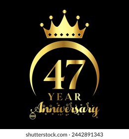 47 Year Anniversary wedding wish lettering text with crown vector illustration