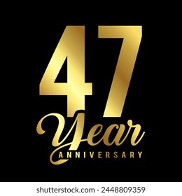 47 years anniversary or birthday card with golden color vector illustration.